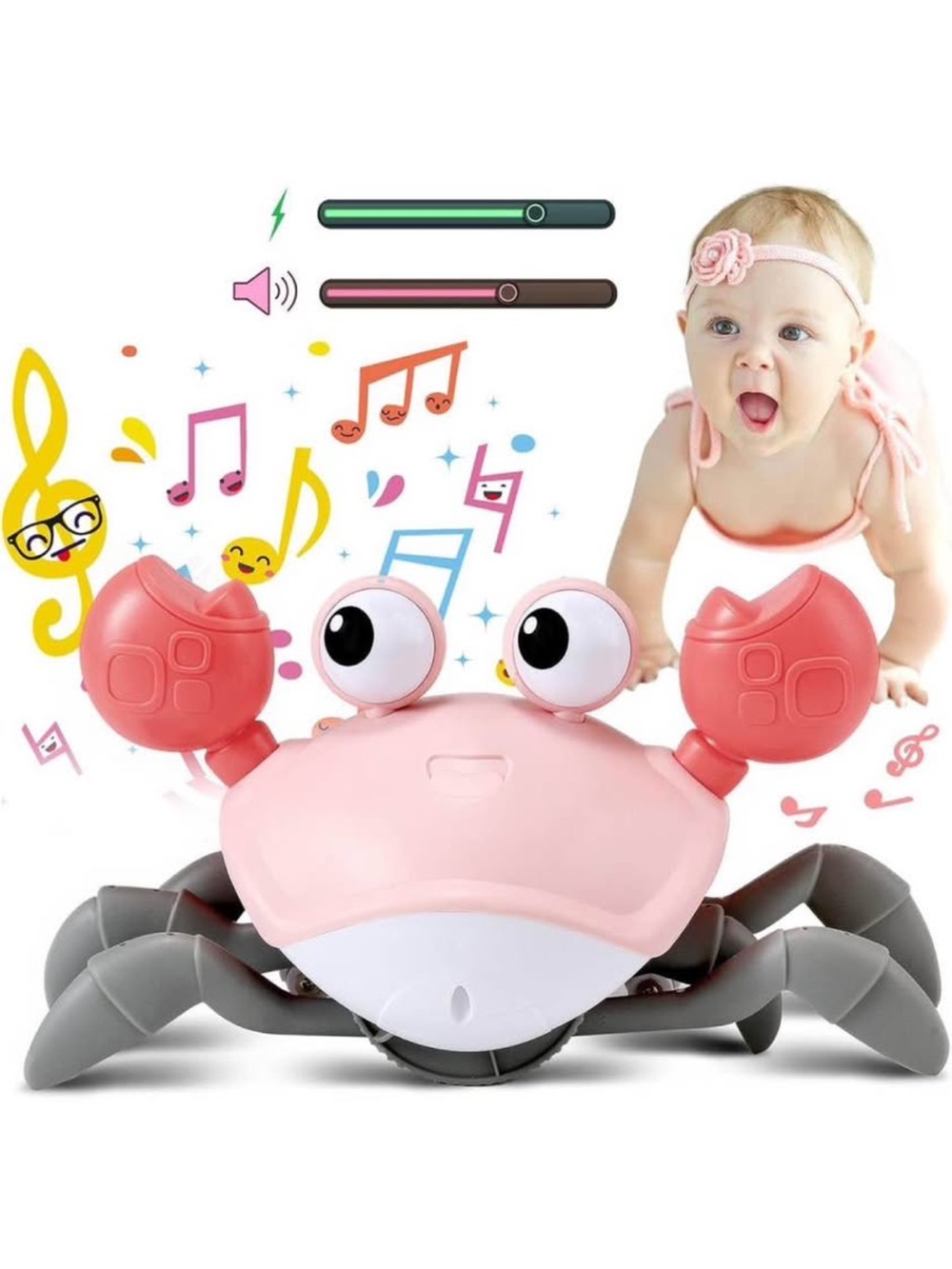 Pink Musical crawling crab girl toys tummy time new